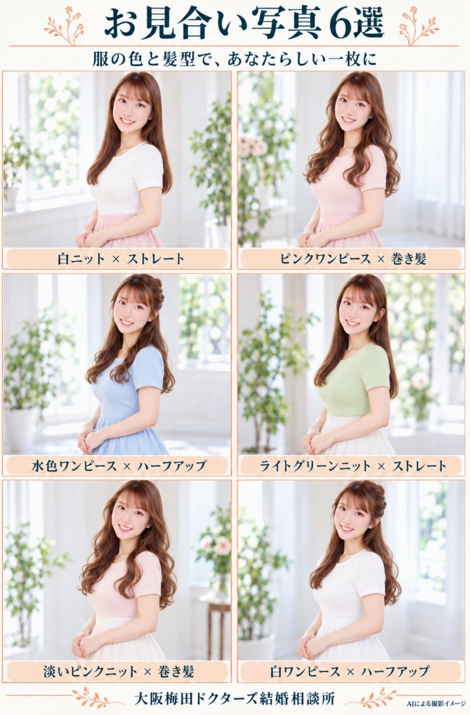 ストレート・巻き髪・ハーフアップで比べたお見合い写真の髪型6パターン